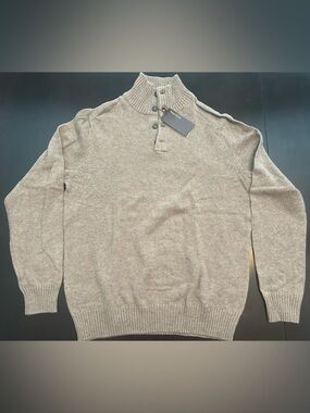 Perry Ellis Beige Button-Neck Turtleneck Sweater